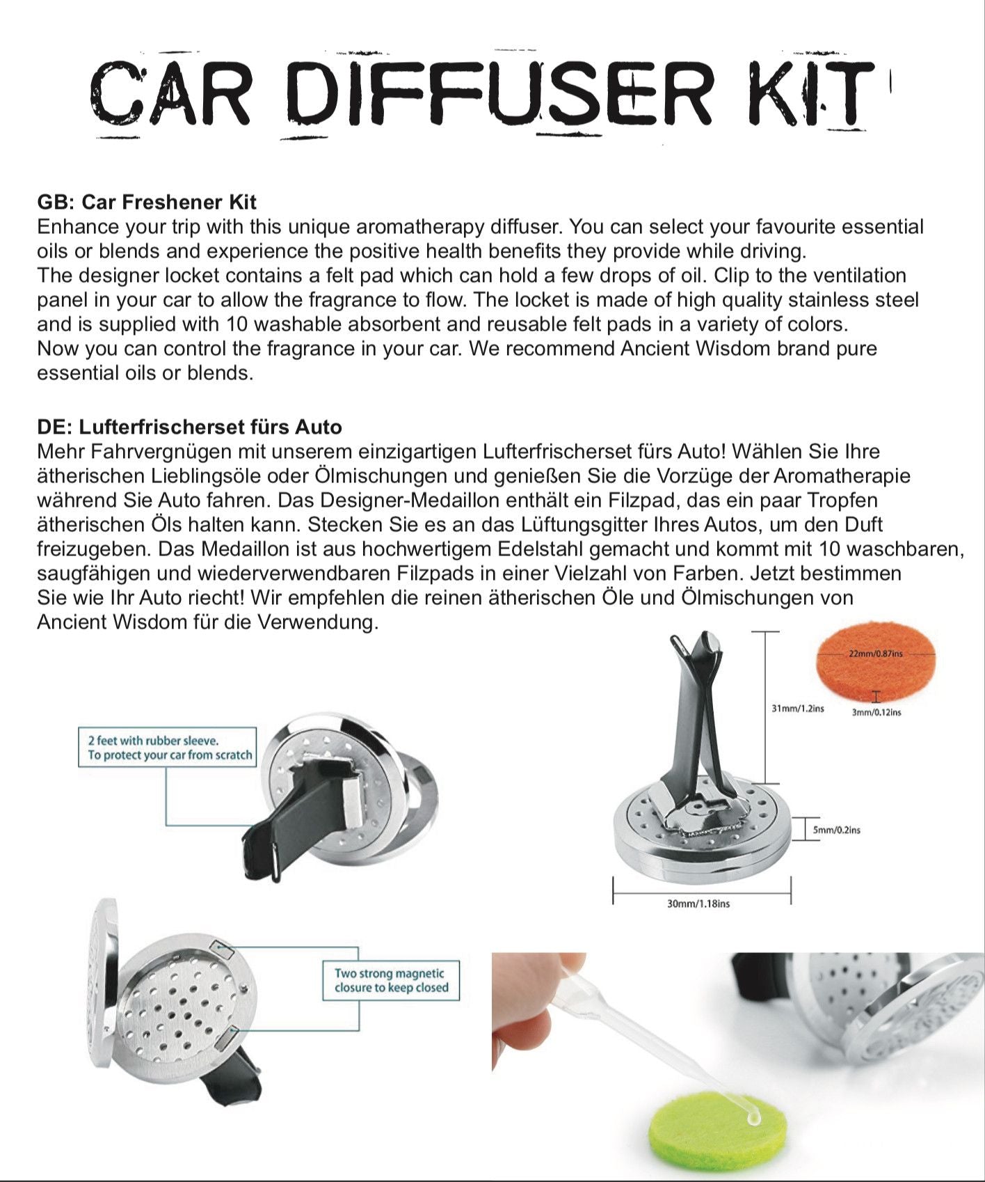 Car Diffuser Kit - Pewter Harmony - 30mm