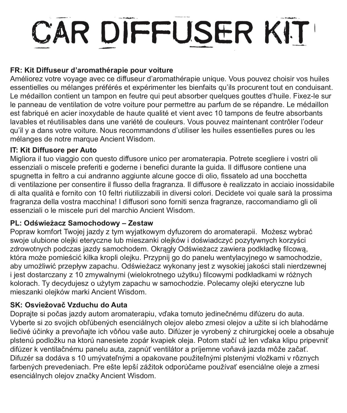 Car Diffuser Kit - Pewter Harmony - 30mm